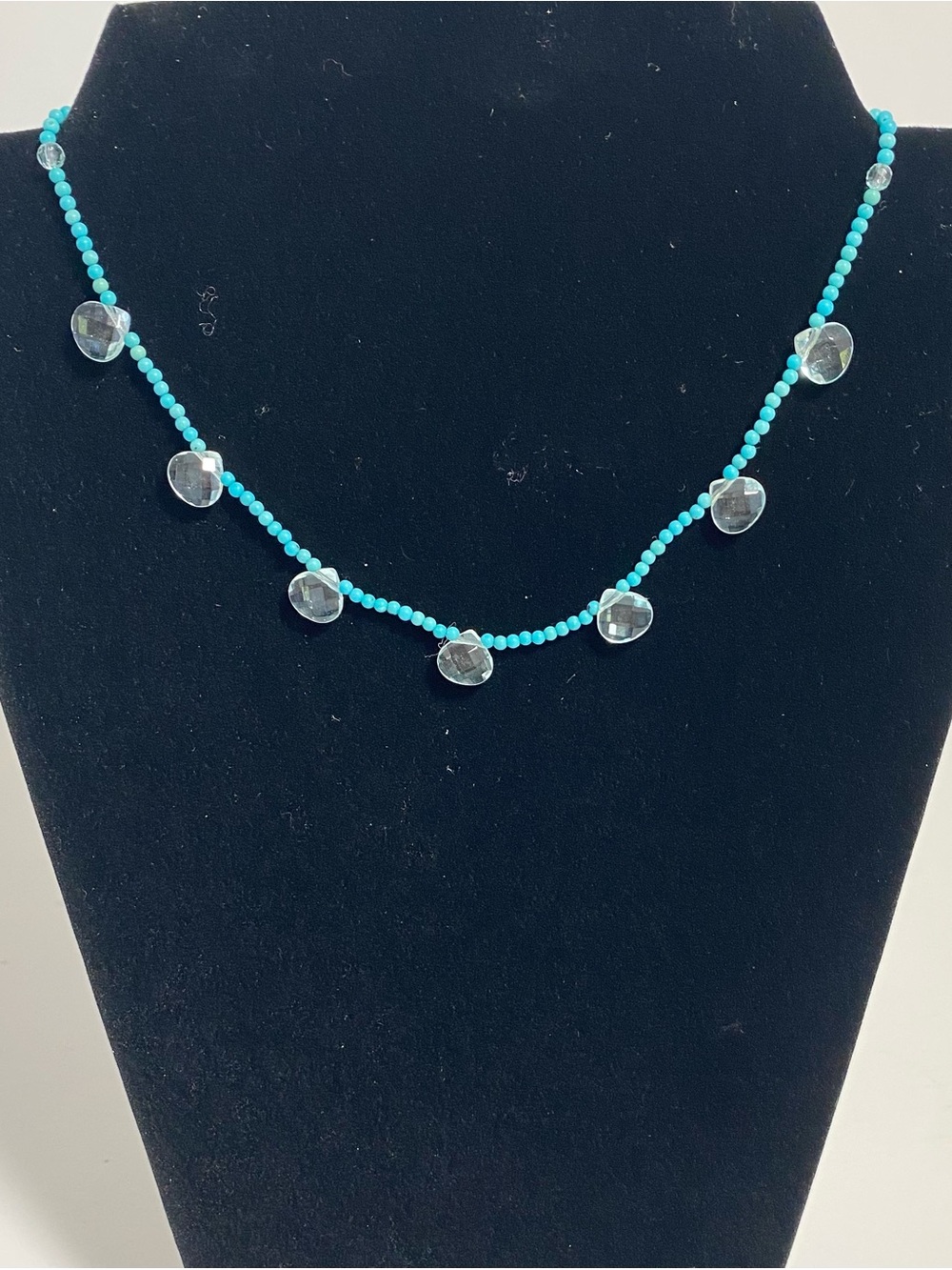 Turquoise Beaded Necklace with Faceted Glass Teardrops